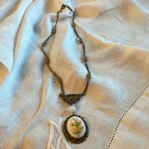 Vintage Brass and ceramic necklace